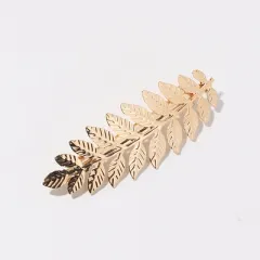 Electroplated Women's Metal Leaf Top Clip Feather Headwear - Hair Clip Gold - View 1