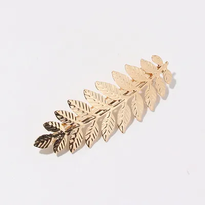 Electroplated Women's Metal Leaf Top Clip Feather Headwear Hair Clip Gold - Shop at LoveMi