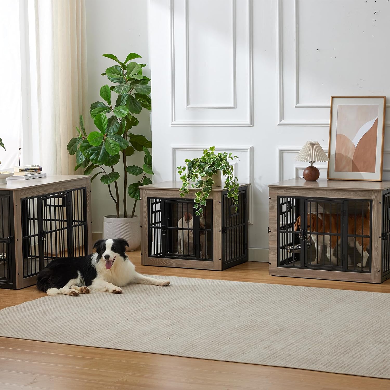 S Code-Dog Crate Furniture,Rustic Grey - Heavy Duty Dog Cage,Three Door Wooden — image 5