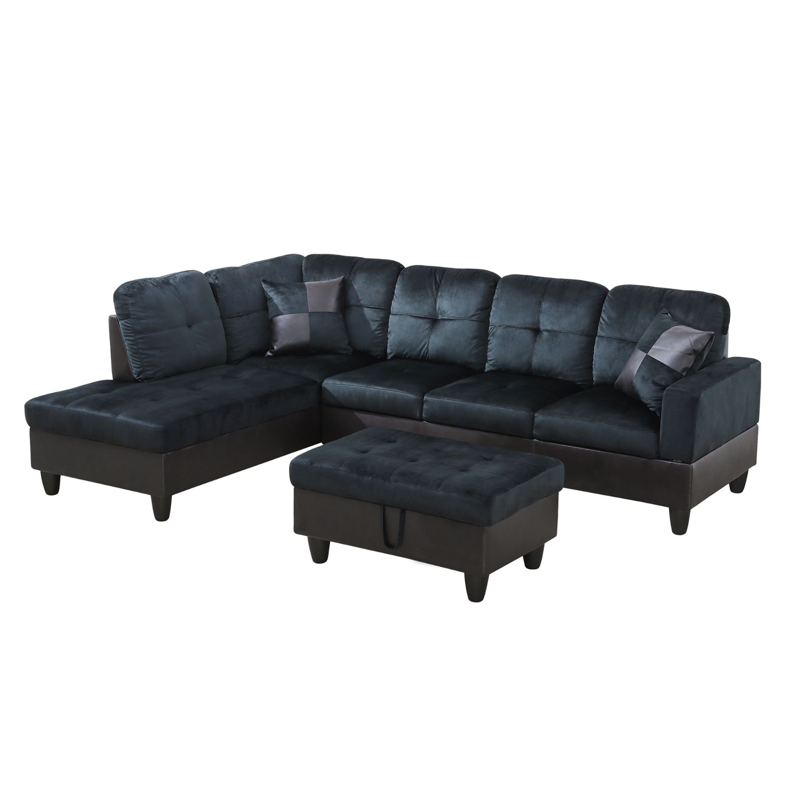 Pickup Only--Dark Blue And Brown Color Lint And PVC 3-Piece Couch Living Room Sofa Set