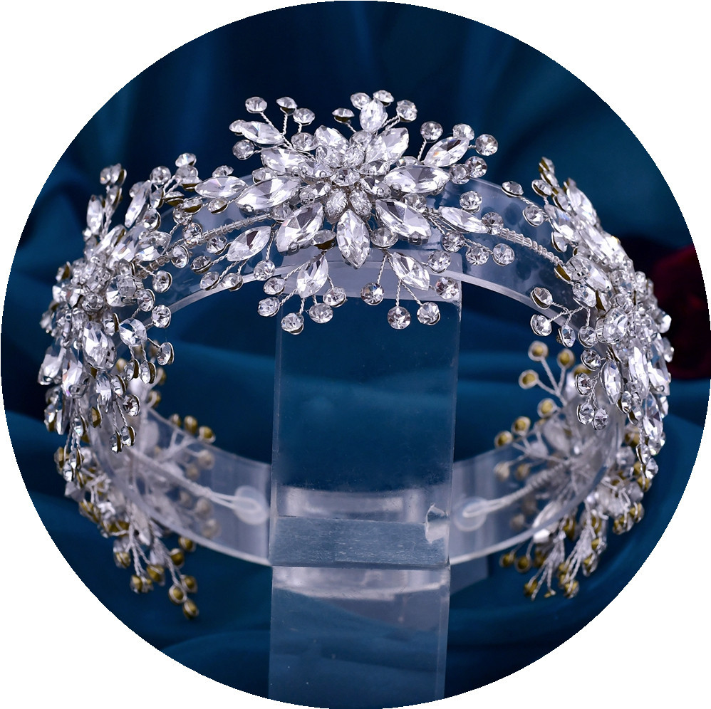 3D Flower Rhinestone Hair Band Wedding Dress Accessories Silver Grey - Shop at LoveMi