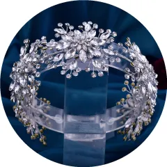 3D Flower Rhinestone Hair Band Wedding Dress Accessories - Silver - View 1