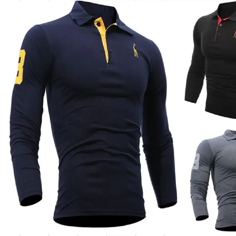 Embroidered Deer Digital Polo Collar Men's Long