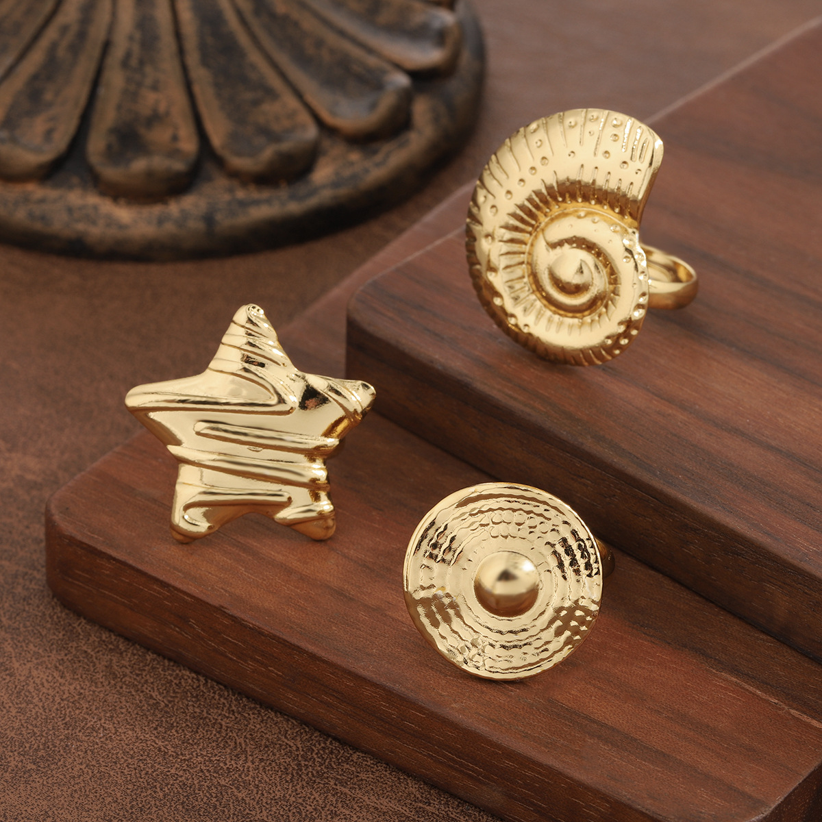 Fashion Exaggerated French Style Flower Starfish Pentagram Geometric Stainless Steel Opening Ring, Anti-Fade & Adjustable