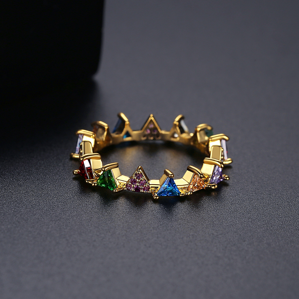 Color Zircon Ring Dongdaemun Golden Fashion Triangle Color Women's