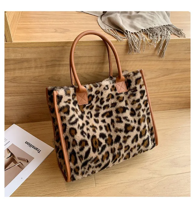Korean Style Large capacity Handbag Fashion Western Plush Brown - Shop at LoveMi