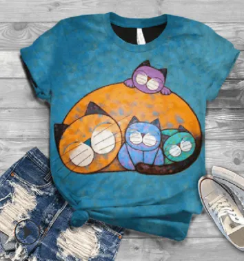 Fashion Digital Cat Print Female T Short Sleeve 11 Style - Shop at LoveMi
