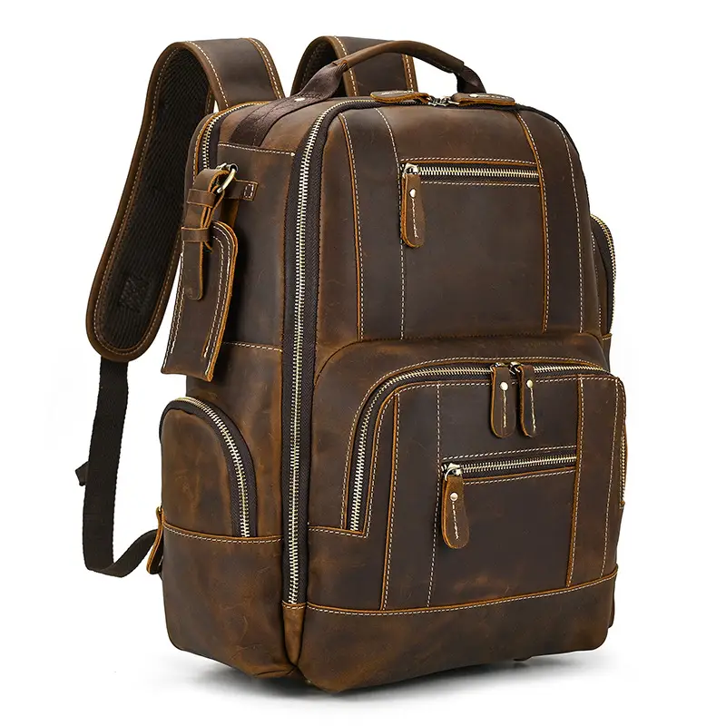 Men's Retro Leather Backpack for Travel and School