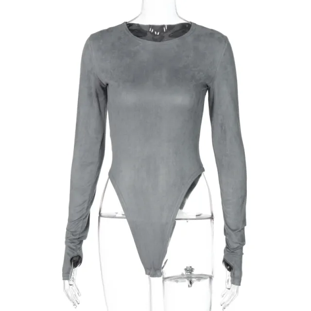 Pure Color Sexy Slim Bottoming Bodysuit Grey - Shop at LoveMi