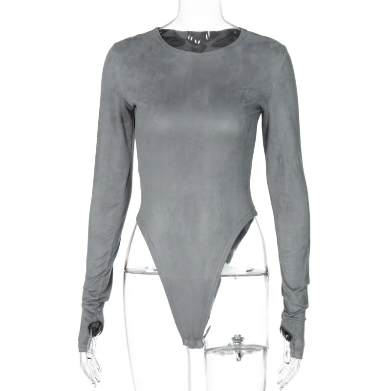 Pure Color Sexy Slim Bottoming Bodysuit - Grey