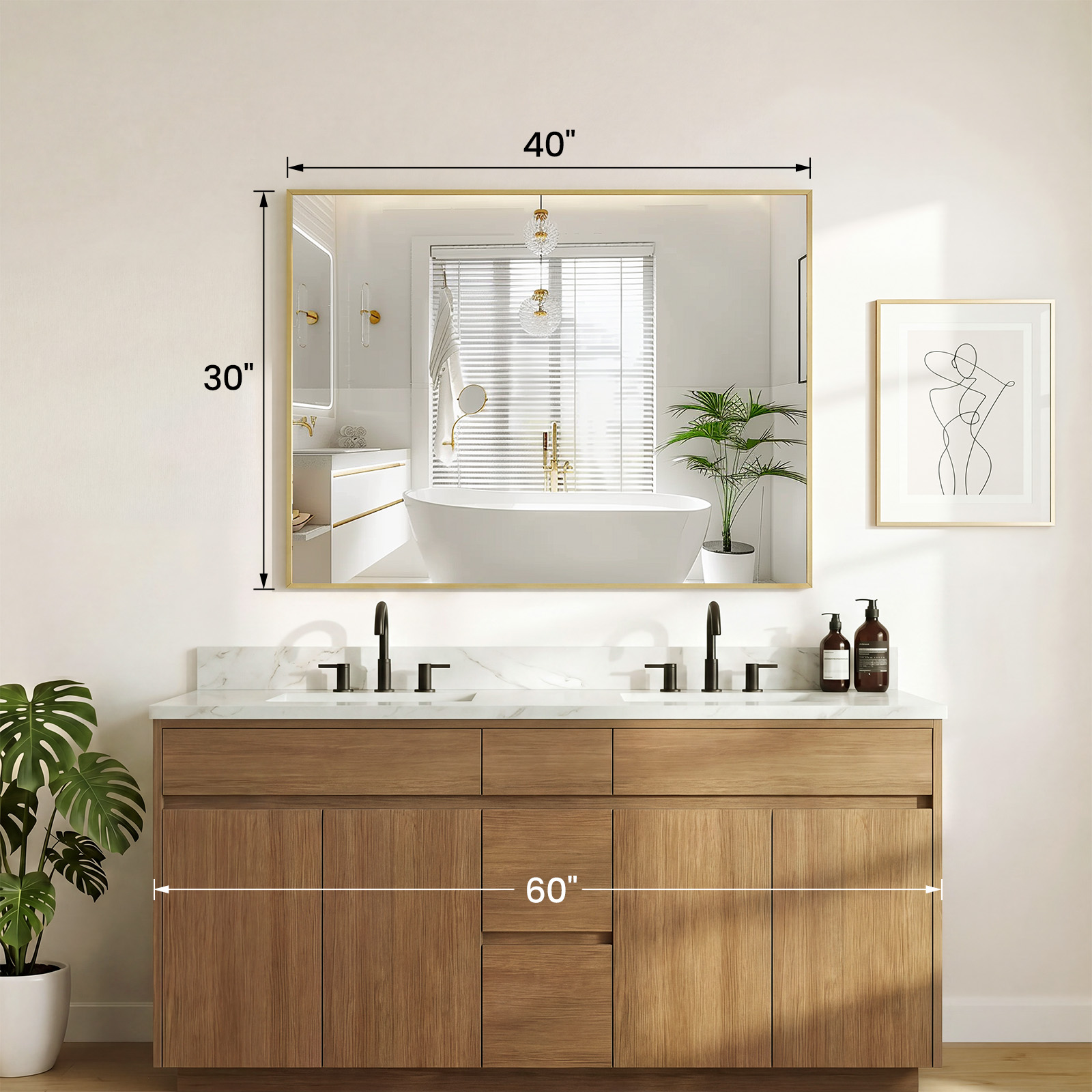 Above The Countertop, There Is A Rectangular Wall-mounted Bathroom Mirror With A Metal Frame And Made Of Tempered Glass. image 12
