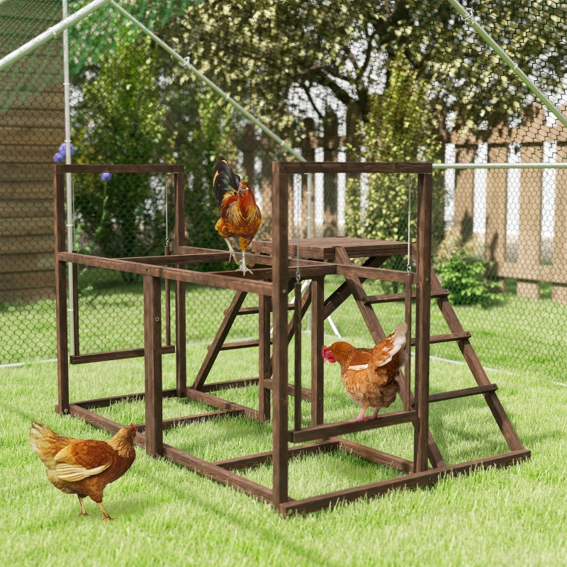 Chicken Activity Play Set With Multiple Chicken Perches, Swing, Ladder, Platform For 3-4 Chickens, Coffee