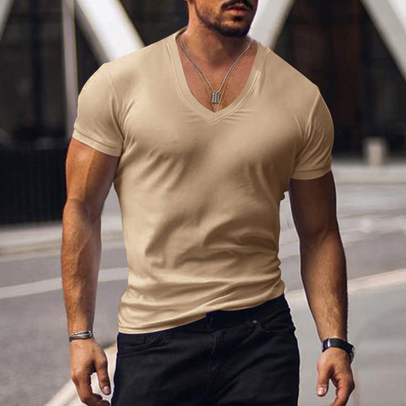 Title 7, Mens V-neck solid color slim-fit thin casual s...