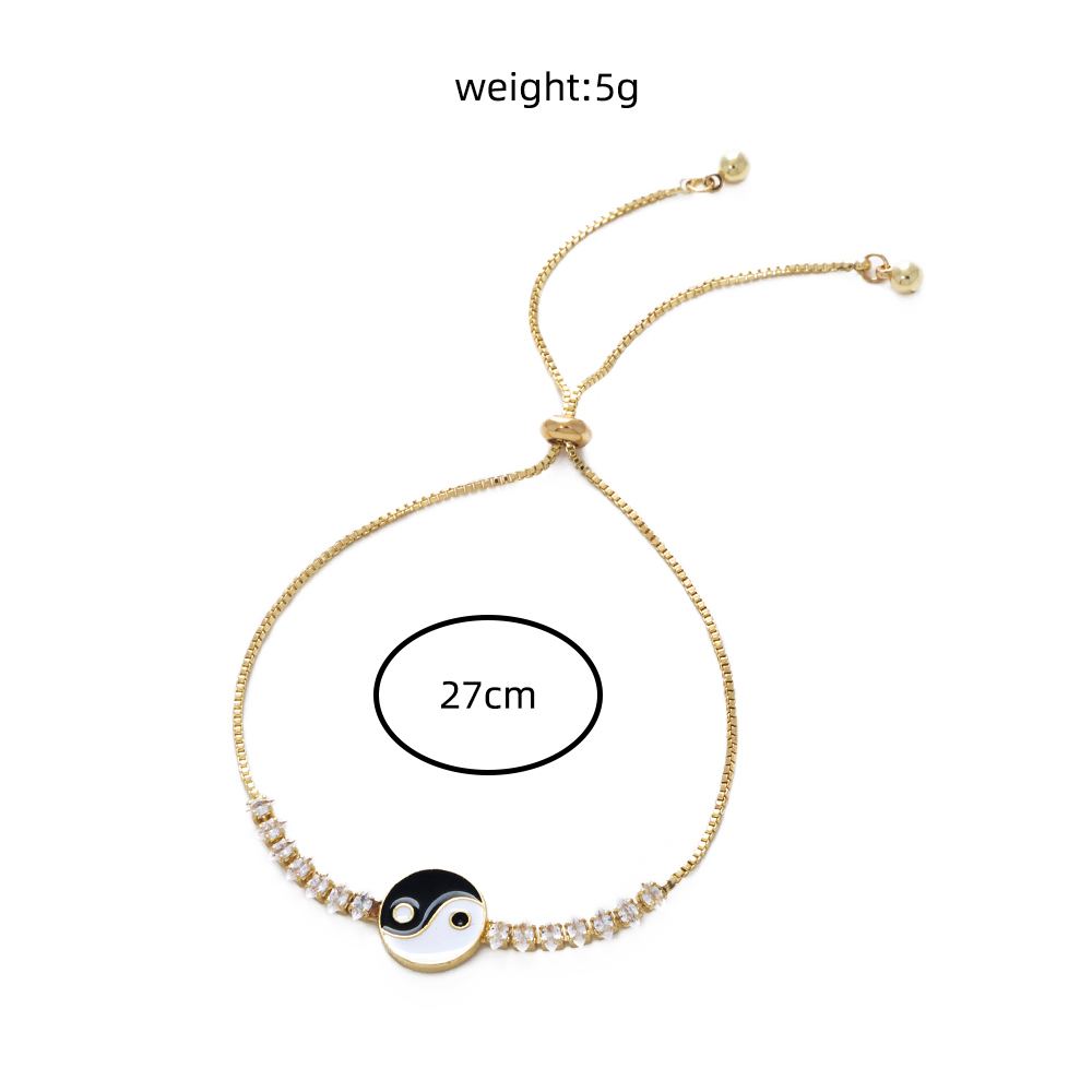 Brass Gold Plated Tai Chi Yin Yang Pendant Micro-set Zircon Shrink Pulled Copper Bead Bracelet