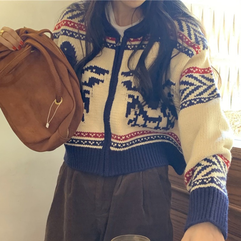 Women's Small Retro Japanese Style Lazy Short Sweater Coat