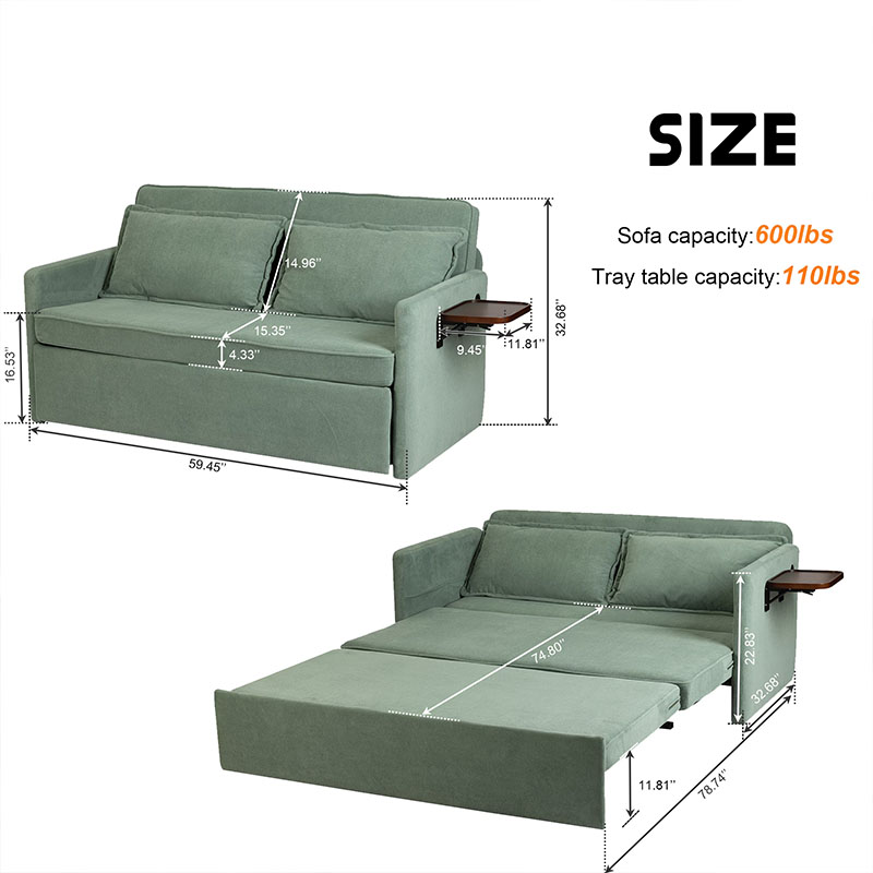 Adult Sleeper Chair Bed, 3-in-1 Convertible Sofa Chair Bed Pull-out Sofa Bed, Convenient Folding Tray Table With USB And Type-C Charging Ports Modern Loveseat For Living Room Cannot Be Sold On Temu