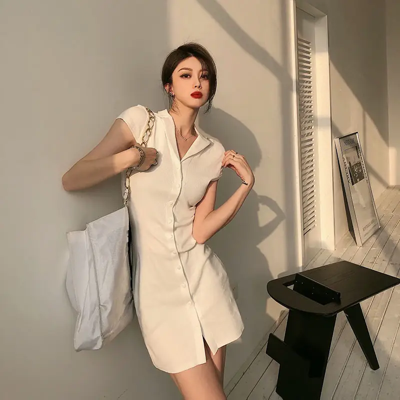 Polo Collar Knitted Dress Bag Hip Skirt