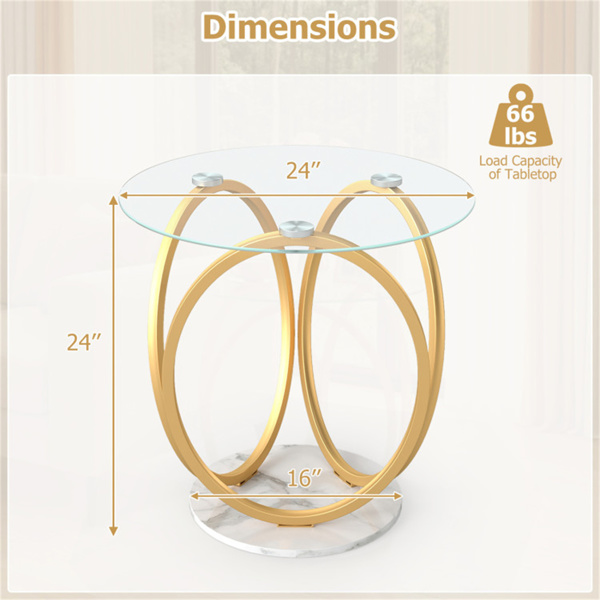 Modern Round Side Table With Tempered Glass And Marble Base_voghion.com