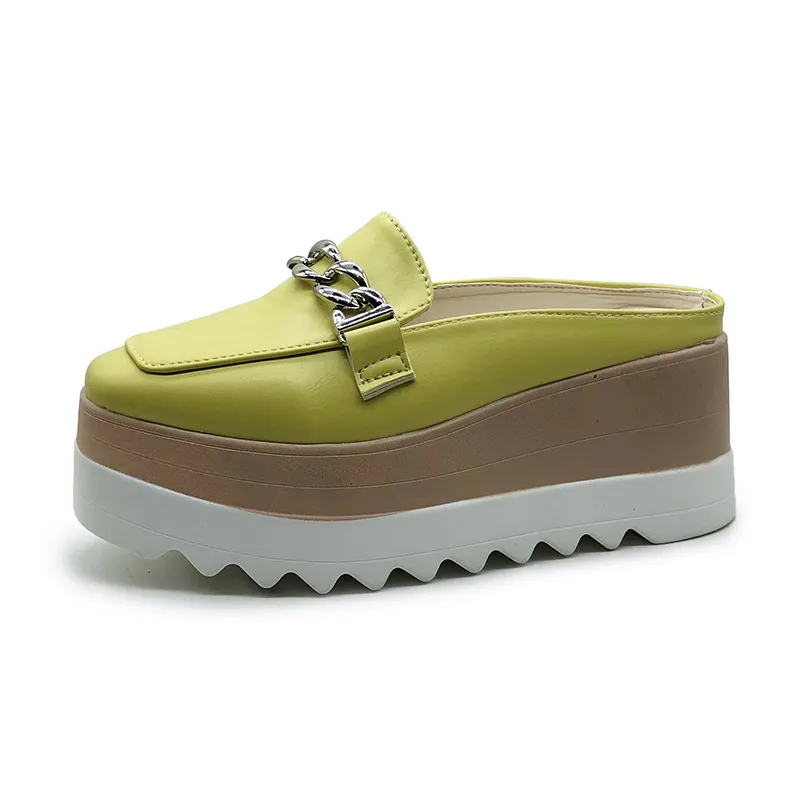 Sponge Cake With Baotou Half-tow Female Metal Decoration European And American Slippers - Yellow