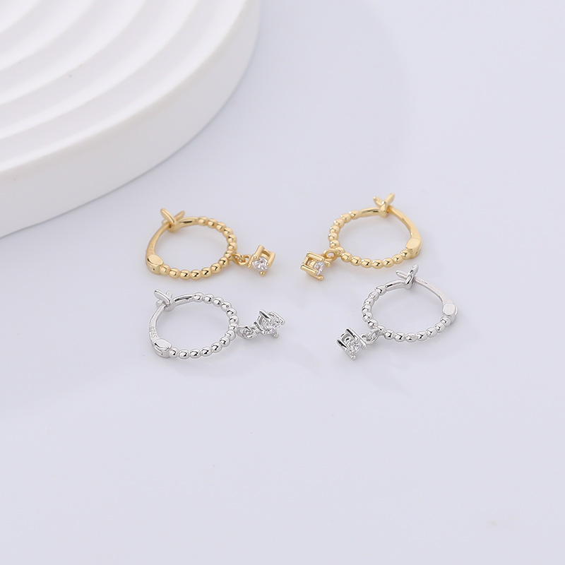 Women's Fashion Sterling Silver Personality Circle Ball Bead Earrings