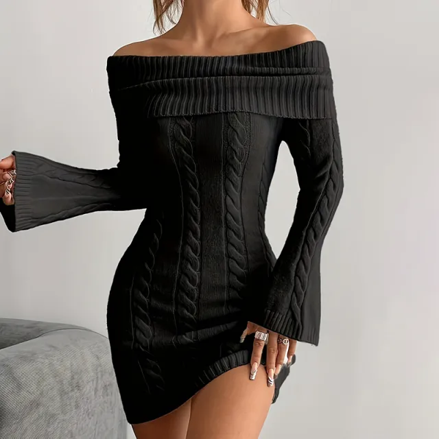 Women's Off Shoulder Bodycon Dress, Long Sleeve Mini Club Dress, Elegant Party Fitted Short Dresses Black - Shop at LoveMi