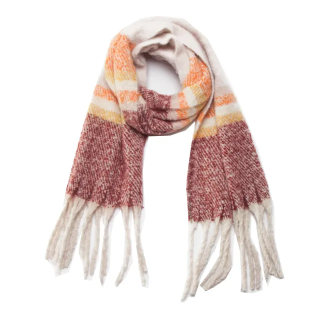 Thickened Circle Yarn Coarse Fringe Mixed Color Scarf Beige - Shop at LoveMi