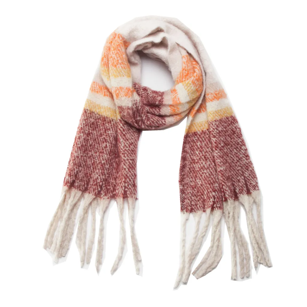 Thickened Circle Yarn Coarse Fringe Mixed Color Scarf - Beige