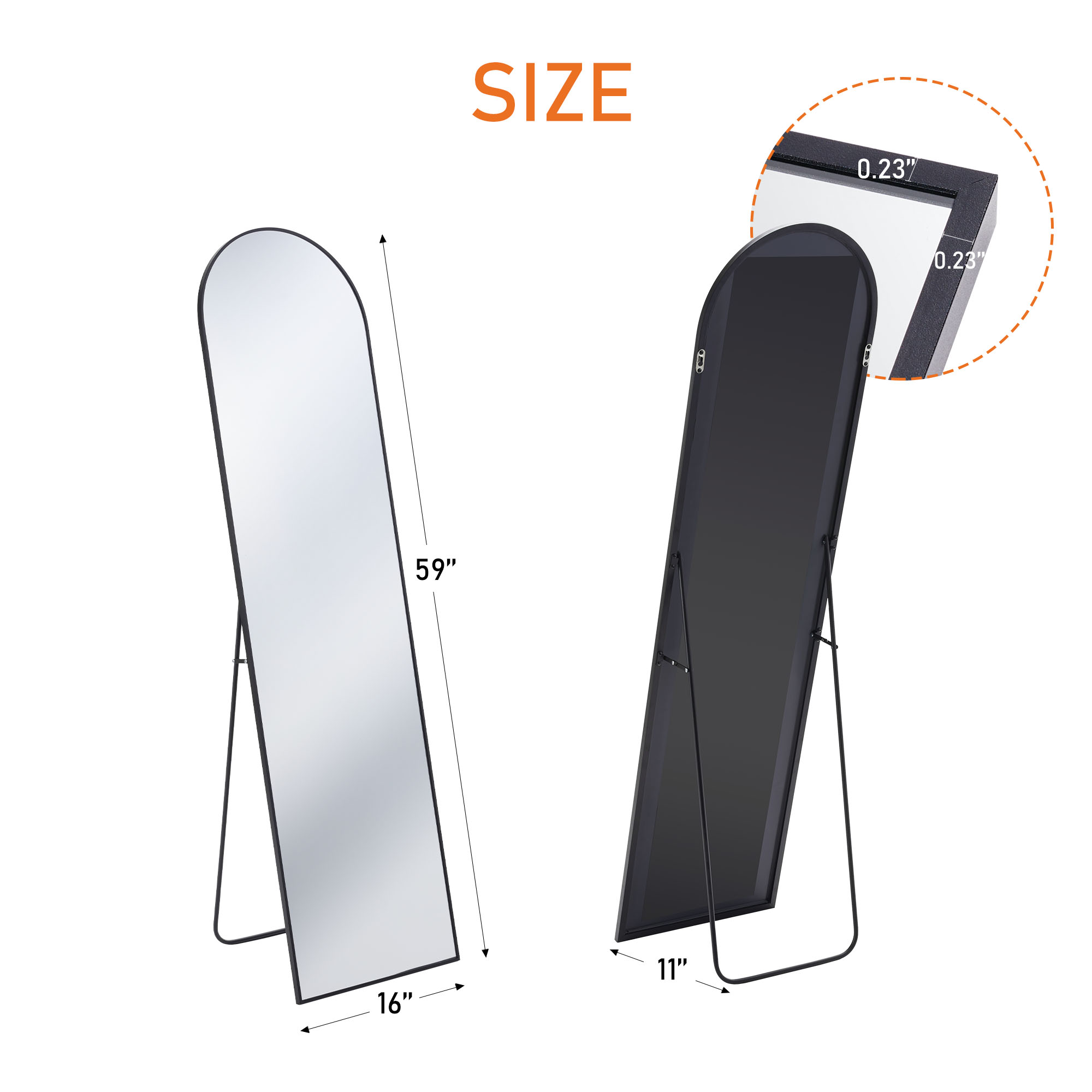 Floor Standing Mirror, Wall Mirror With Stand Aluminum Alloy Thin Frame — foto 13