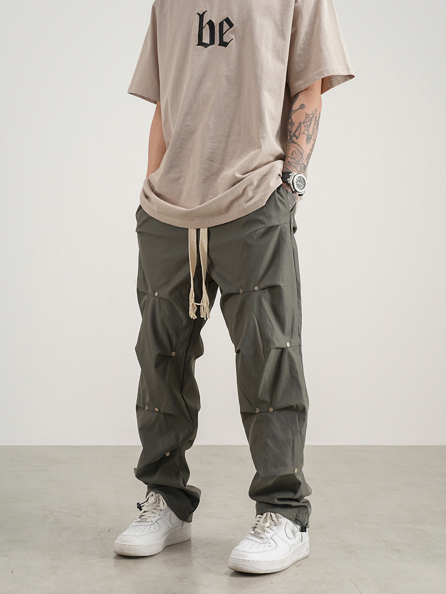 Three-dimensional Cut Straight Overalls Men's High Street Drawstring Pants