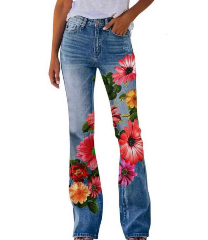 Women's Printed Polyester Jeans