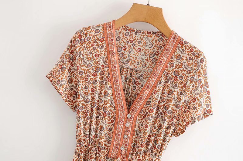 Short Sleeve Boho Dress with Buttons