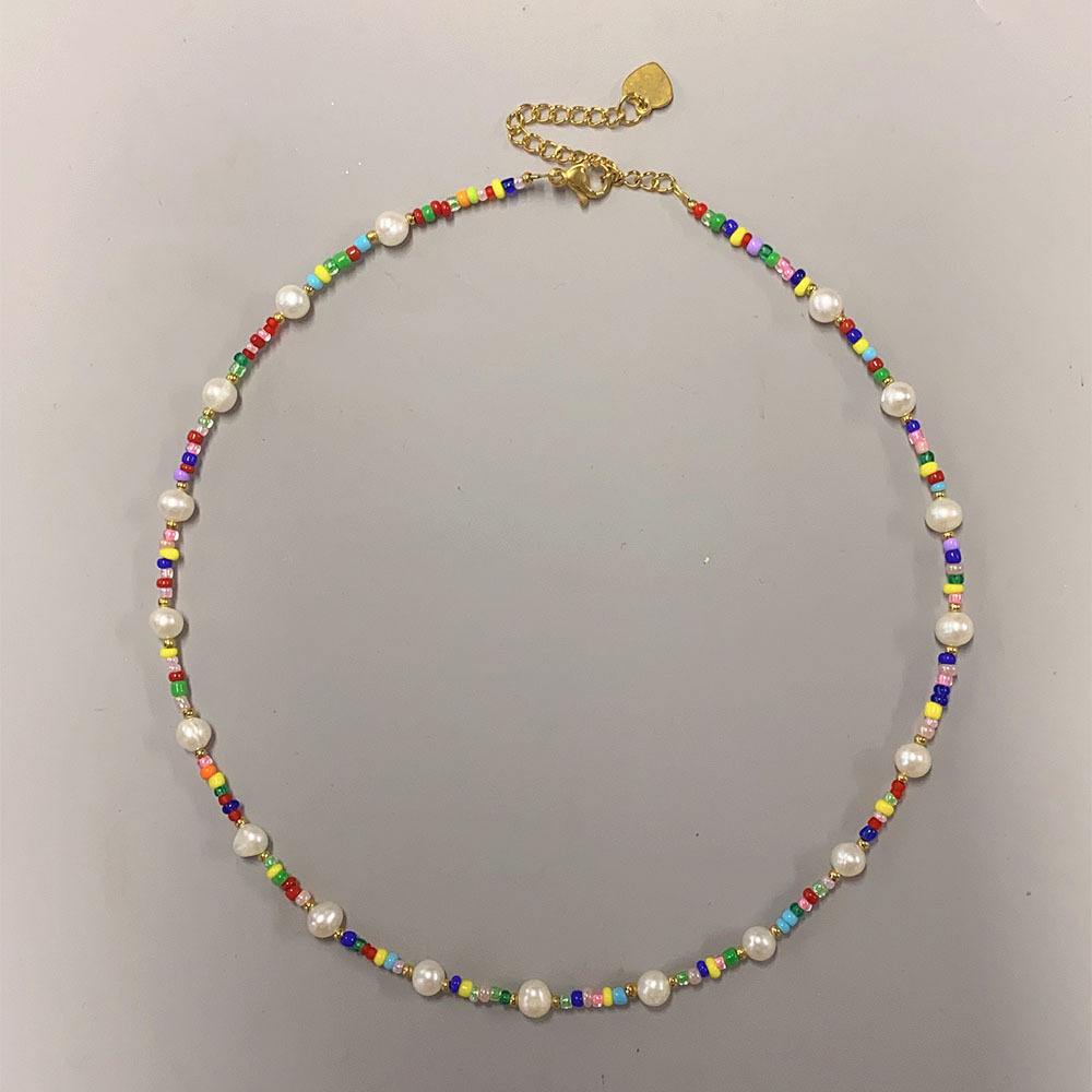 Candy Color Micro Glass Bead Freshwater Pearl Necklace