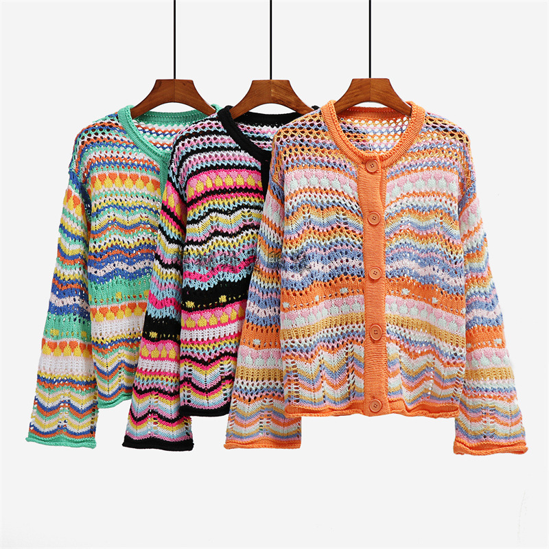New Style Striped Sweater Women Loose Plus Size Rainbow Sweater