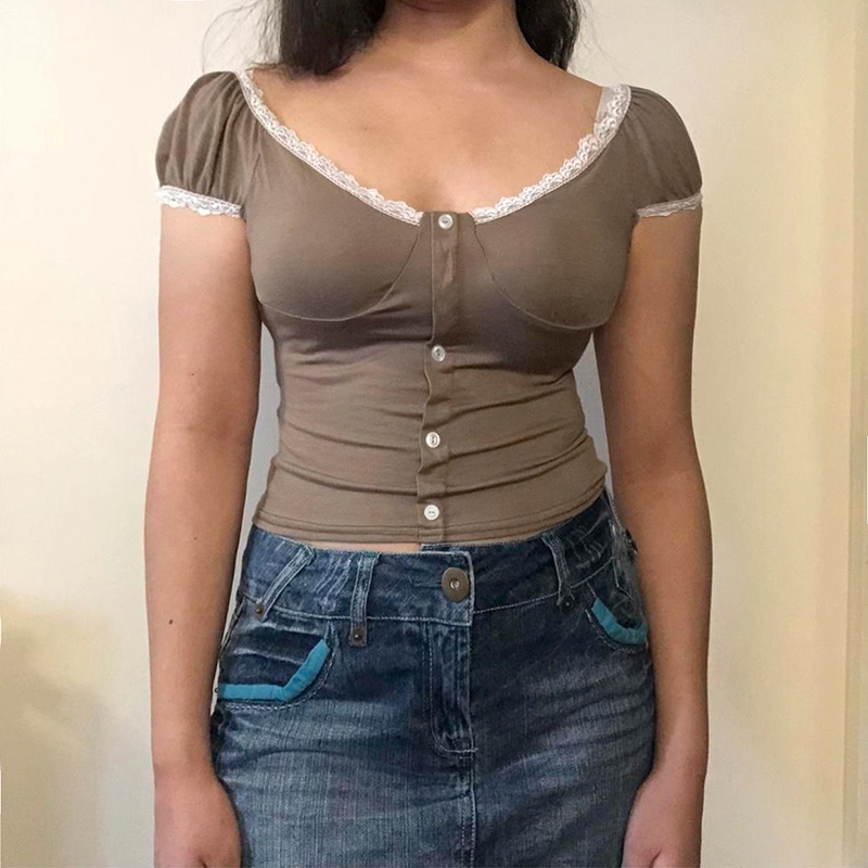 Lace Small Short Sleeve T-shirt Slim Top