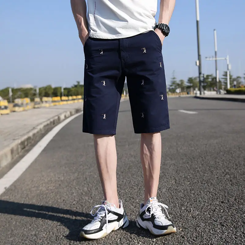 Loose 5-point Khaki Straight-leg Cotton 5-point Pants
