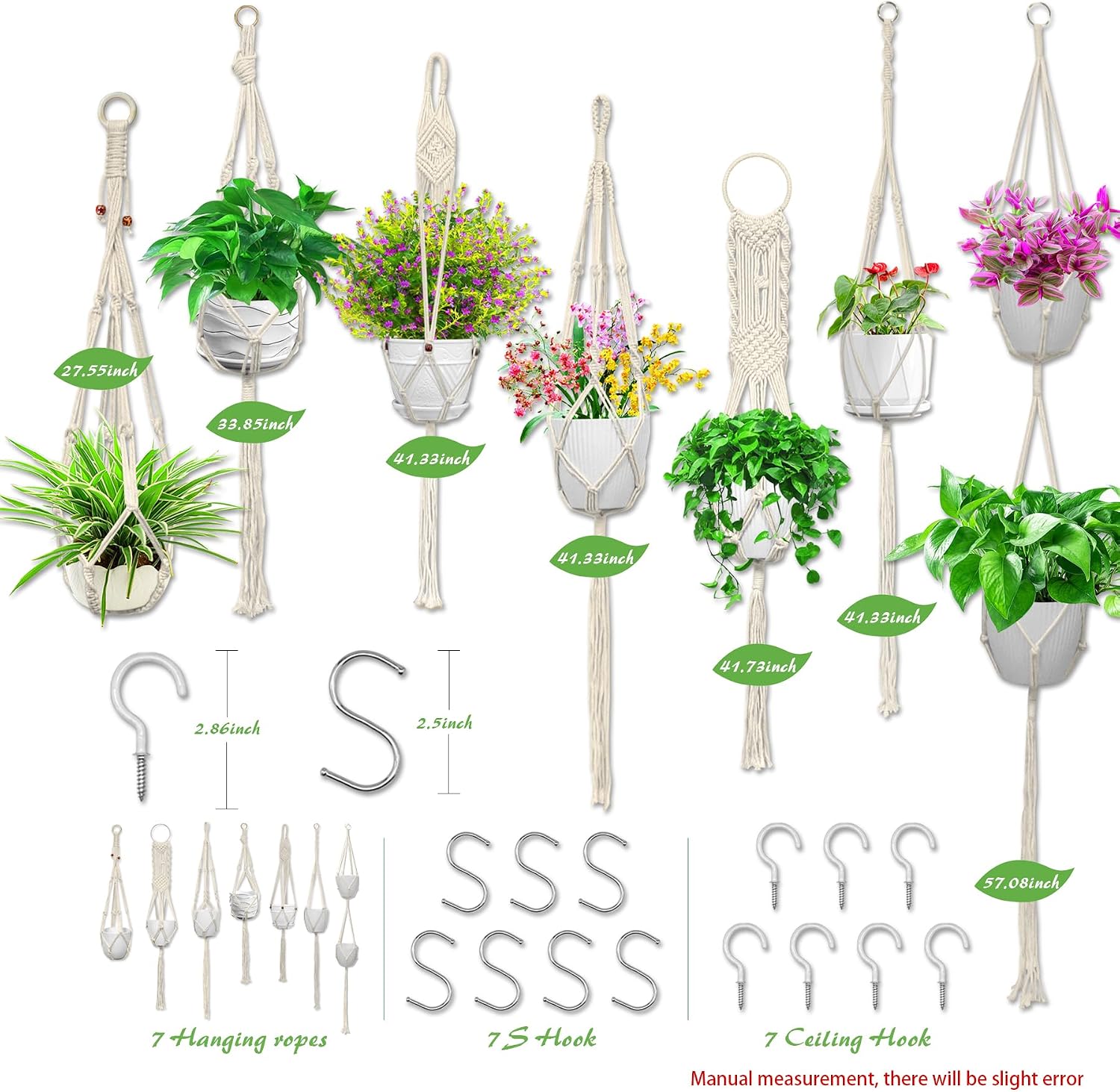Macrame Plant Hangers 7 PCS, Boho Hanging Planter Holders For Indoor And Outdoor Home Decor