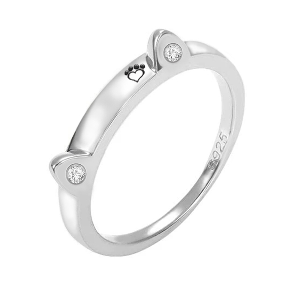 Silver Plated Diamond Bone Ring Pet Name Custom