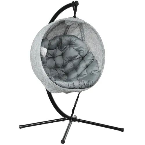 Outsunny Hanging Egg Chair Outdoor Indoor Garden Swing Chair With Folding Basket, Garden Hanging Chair With Stand, Thickened Cushion, Cup Holder Fo... Grey - Shop at LoveMi