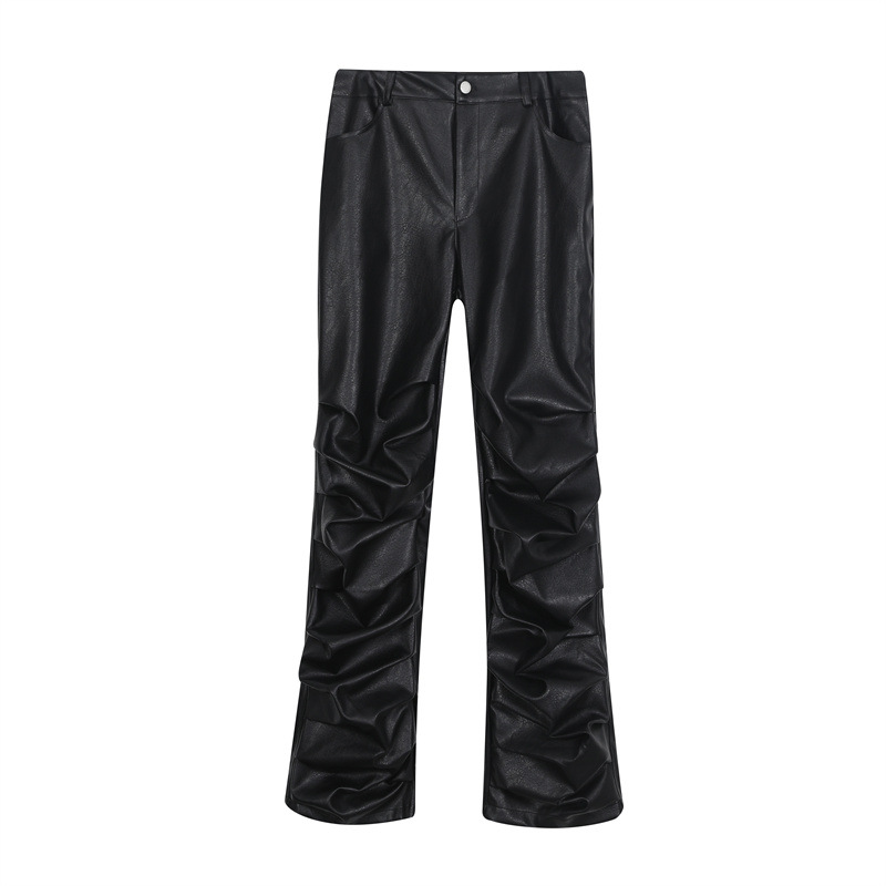 Title 5, Pantalones de cuero plisados punk rock para hom...