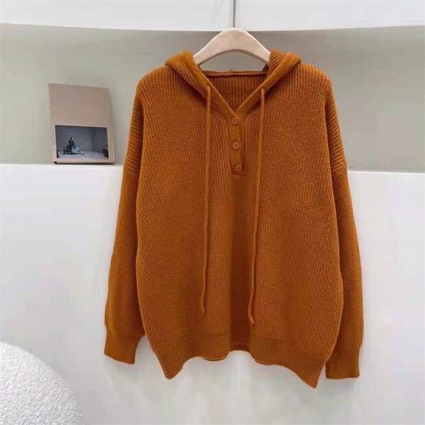 Women's Fashion Solid Color Thickened Hooded Knitted Sweater