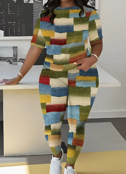 Women's Printed Round Neck T Shirt And Leggings Set Multicolour - Shop at LoveMi