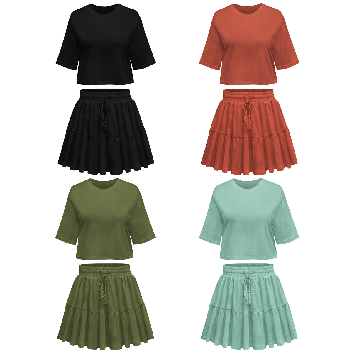 Commuter Suit Short Sleeve Loose Crew Neck Top Casual