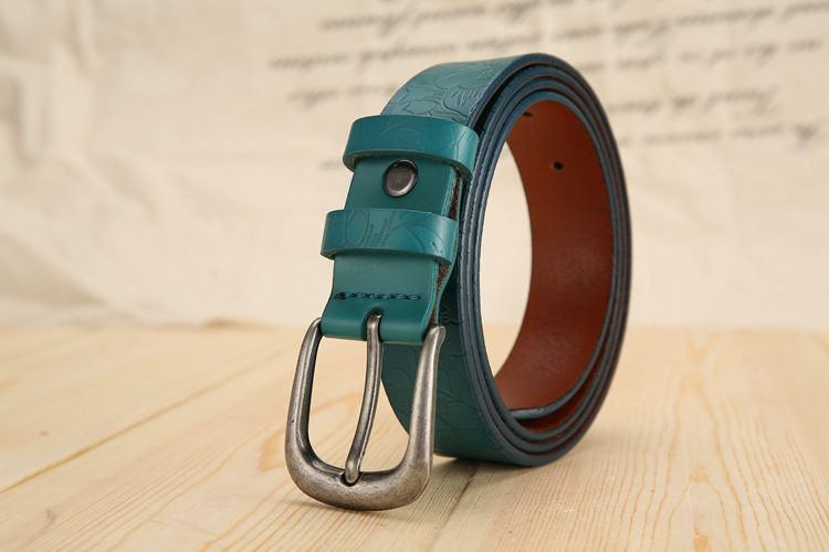 Title 5, All-match Ladies Cowhide Embossed Leather Belt