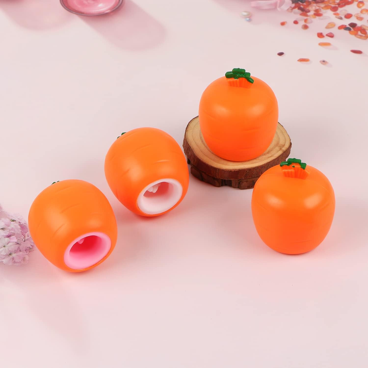 4 Pack Carrot Rabbit Squeeze Stress Balls, Bunny Sensory Fidget Toys, TPR Stress Relief Toys For Kids Adults, Easter Birthday Party Favors For ADD ADHD OCD 3