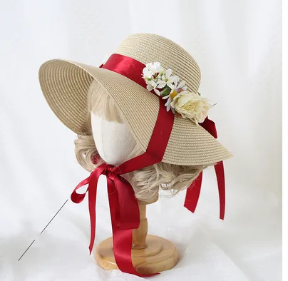 Bow Big Brim Visor Lolita Hanyang Eclectic Dark Red - Shop at LoveMi