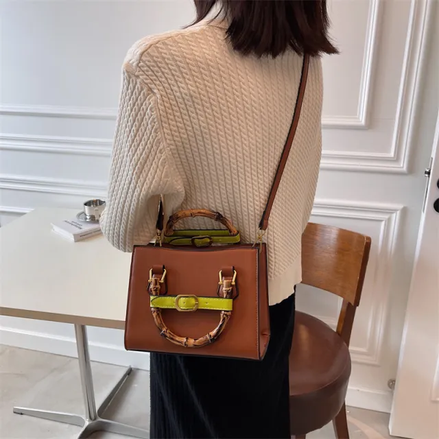 Fashion Shoulder Crossbody Solid Colour Casual Tote Bag Brown - Shop at LoveMi