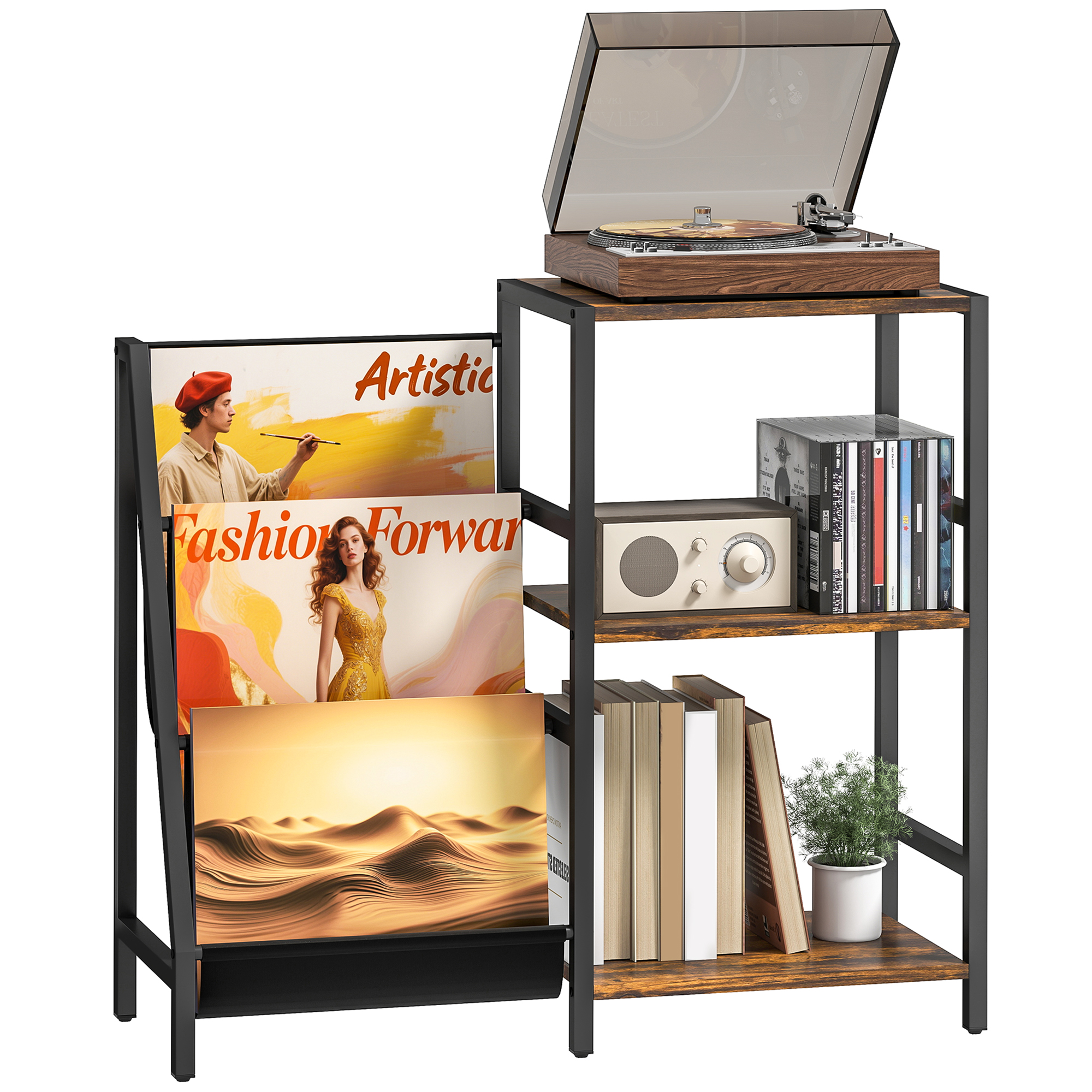 Three Layer Record Rack. The Table Next To Living Room. Bedroom -vintage Brown — image 8