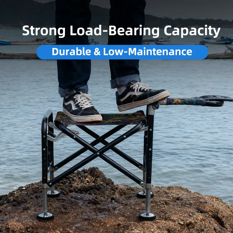 Adjustable 6-Level Foldable Fishing Chair Four-Leg Lifting All Terrain Portable Heavy Duty Aluminum Alloy Fishing Stool With Backrest Side Tray