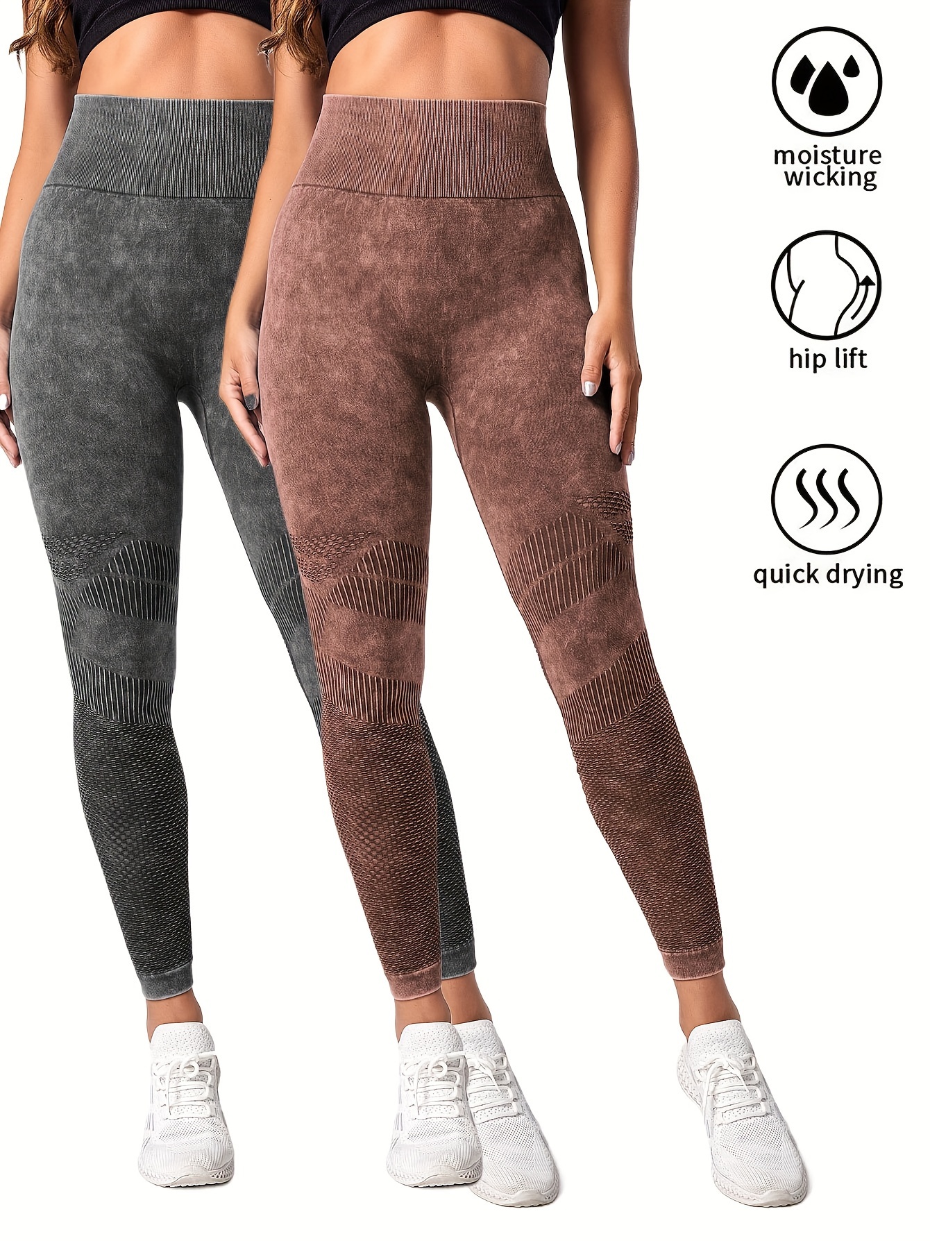 2 Pack Women's Seamless Washed Wide Waistband Sports Leggings, Women's High Waist Yoga Leggings, Textured Tummy Control Ruched Booty Tights Push Up Yoga Pants 2Pack6 L - Shop at LoveMi