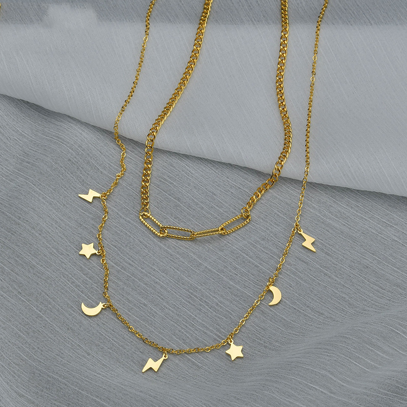 INS Cool Wind Simple Fashion Stainless Steel Star Moon Choker 18K Gold